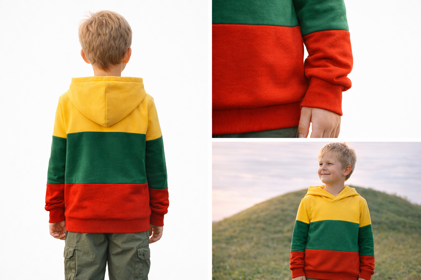 Trispalvis vaikiškas džemperis su kapišonu