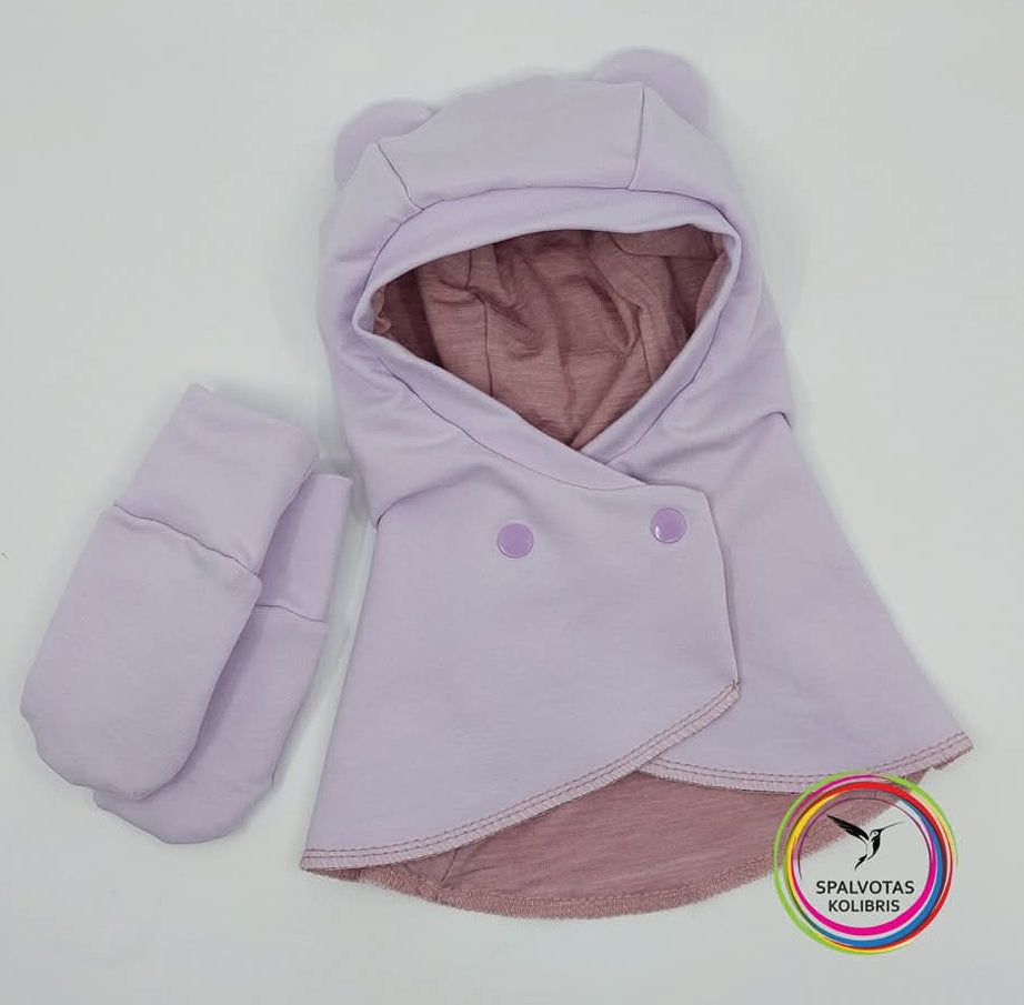 Užsegamas šalmukas su pirštinėmis (ruduo/pavasaris)